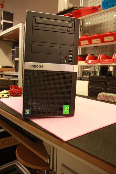 Das grüne Siegel zeichnet diesen Exone-PC als besonders energiesparen und leise aus. (IT-BUSINESS/Sarah Maier)