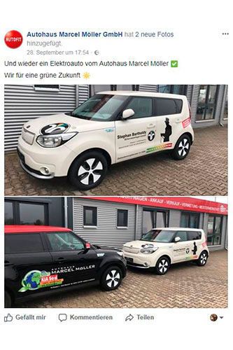Hier informiert das Autohaus seine Kunden über einen elektrischen Neuzugang. (Möller / Screenshot von Facebook)