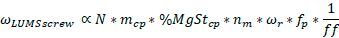 Equation 1. First trial calculation for screw geometry and screw speed.
