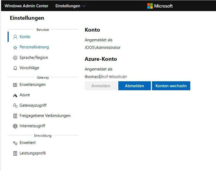 Durch die Anbindung des Windows Admin Centers an Microsoft Azure lassen sich Azure-Ressourcen wie Azure Backup über das Admin Center steuern.  (Joos/Microsoft)