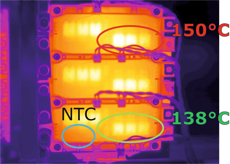 Bild 3: Lokale Überhitzung im Modul bleibt hier am NTC ohne Konsequenz (Bild: Infineon)