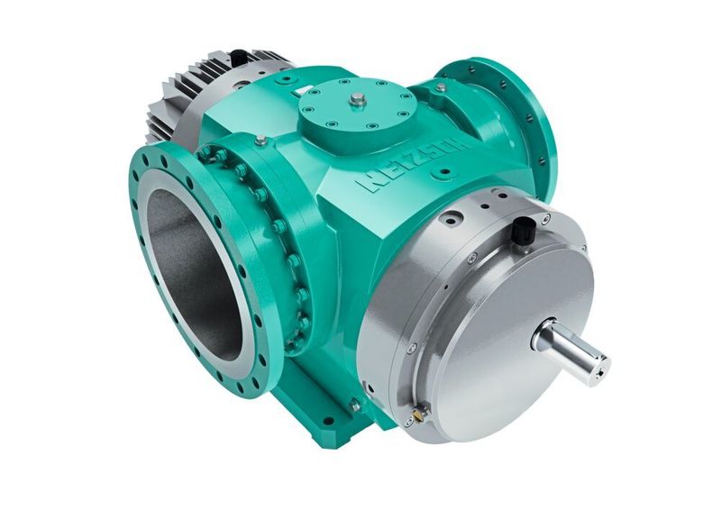 Am häufigsten wird die 2-spindlig doppelflutige Schraubenpumpe 4NS verwendet, da sie hohe För-derströme mit einem guten An-saugverhalten kombiniert. Gleichzeitig ist die Pumpe sehr robust konstruiert, von den harten Werk-stoffen über die berührungsfreie Anordnung der Spindeln bis zum räumlich abgetrennten Synchronisationsgetriebe. (Netzsch)