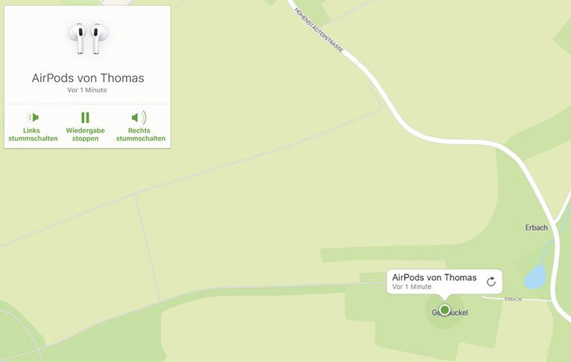 Beim Abspielen eines Tons lassen sich einzelne AirPods stummschalten oder die Wiedergabe ganz stoppen.  (Bild: Joos / Apple)