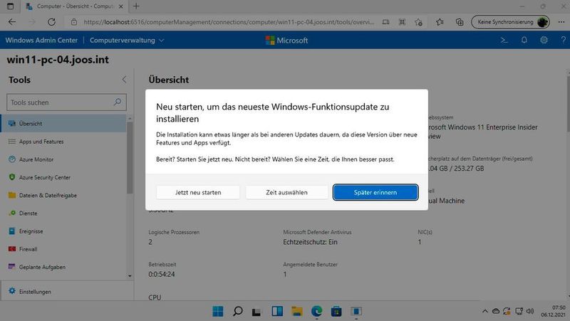 Funktionsupdates für Windows 11 und Windows Server 2022 über das WAC installieren. (Microsoft / Joos)