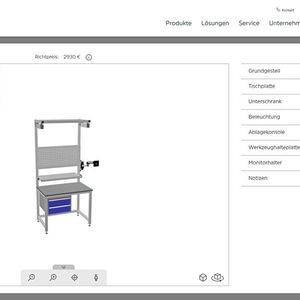 Mit einem neuen Online-Werkzeug von Minitec lassen sich Arbeitsplätze einfach Schritt für Schritt konfigurieren.(Bild:  Minitec)
