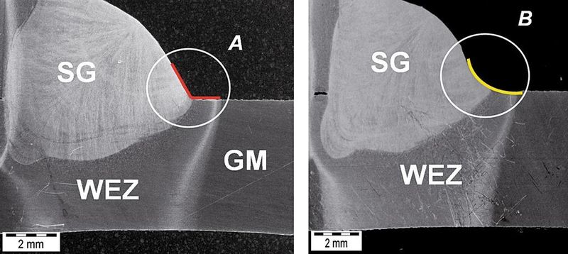 Bild 3: Links ist ein typischer Nahtübergang abgebildet, rechts ist die verbesserte Geometrie nach einer PIT-Behandlung zu erkennen.  (Bild: Pitec)