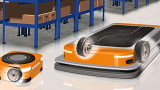 Bei den Radnabengetrieben, die für den Einsatz in Fahrerlosen Transportsystemen (FTS) konzipiert wurden, beträgt die Gesamt-Getriebelänge 64  mm. Die Planetenstufe wurde in das Laufrad integriert, was mehr Bauraum für den Akku ermöglicht. (Framo Morat)