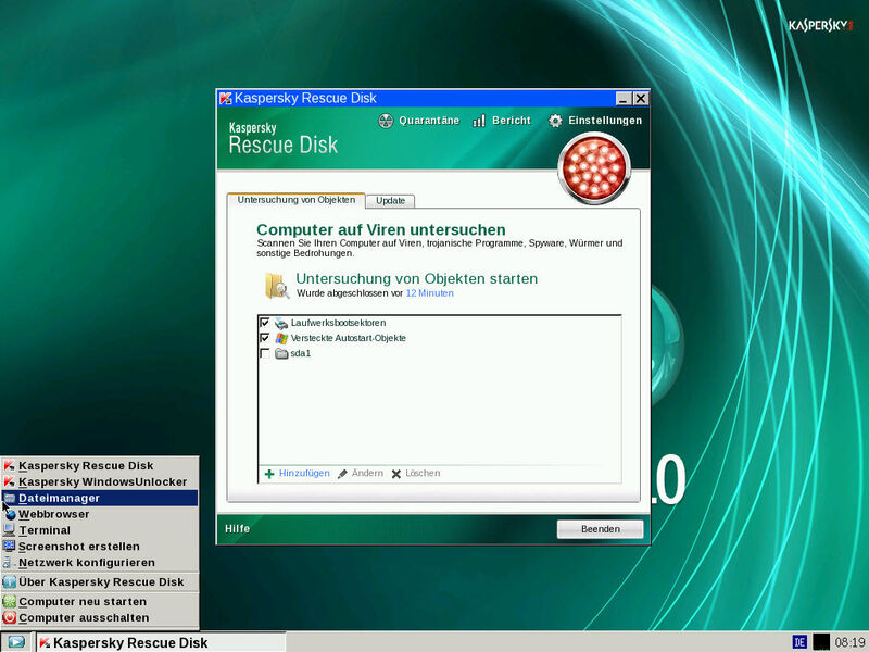 Mit der Kaspersky Rettungs-CD und dem Kaspersky WindowsUnlocker lassen sich Rechner bereinigen, deren Betriebssystem nicht mehr startet. Die Tools basieren auf Linux und starten unabhängig zum installierten Betriebssystem. Dieses sollte zuvor ordentlich heruntergefahren werden. (Bild: VBM)