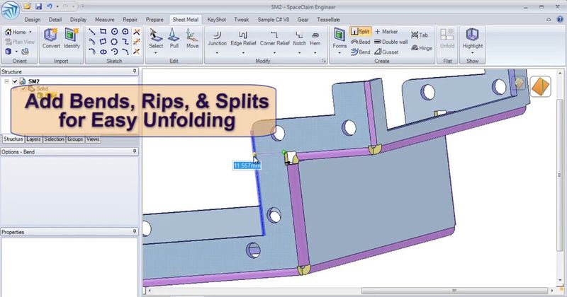 Leichtes Einfügen von Biegungen, Schlitze oder Spalte zur problemlosen Abwicklung. (Bild: Ansys Space Claim)