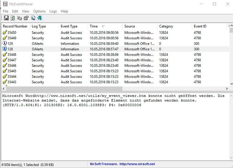 Mit MyEventViewer von Nirsoft lassen sich die Ereignisanzeigen von Servern und Arbeitsstationen oft besser auslesen, als mit den Bordmitteln in Windows. (Joos)