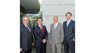 v.l.n.r.: Ralf Müller, Vorsitzender der Geschäftsleitung Infraserv Knapsack, Mehmet Demir, Regionalleiter Ruhrgebiet und Geschäftsführer der Tochterfirma Infraserv Knapsack Onsite Engineering, Stefan Grüßer, Leiter Vertrieb und Dr. Clemens Mittelviefhaus, Geschäftsleitung Infraserv Knapsack (Bild: Infraserv Knapsack)