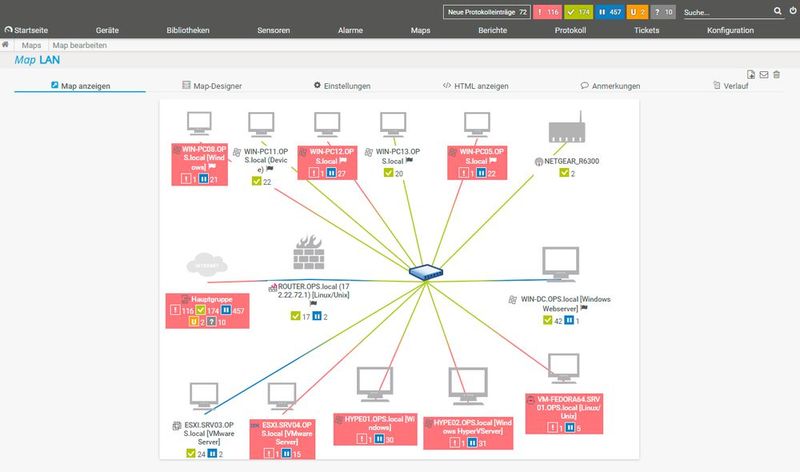 Eine Map als Startseite. (Bild: Paessler / IT-Testlab)