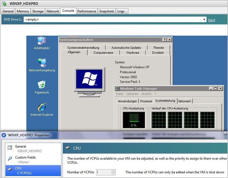 Windows XP mit 1 vCPU und 4 Cores (Archiv: Vogel Business Media)
