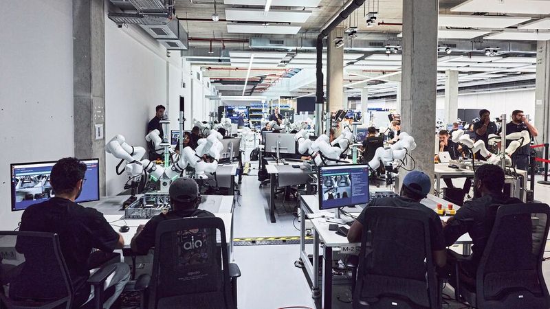 In der Robots Academy von Agile Robots: 50 bis 60 Arbeiterinnen und Arbeiter generieren in zwei Schichten Daten für die physische KI.(Bild:  Agile Robots)
