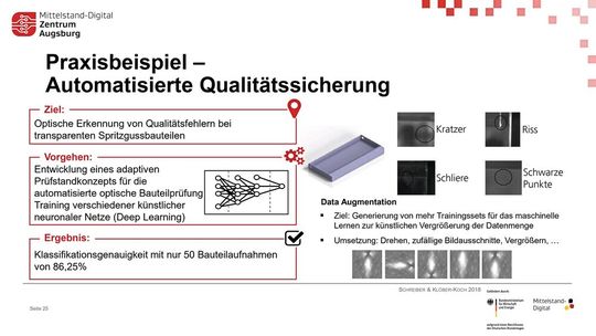 Automatisierte Qualitätssicherung: Optische Prüfung von Spritzgussbauteilen und Erhöhung des Datensatzes durch künstliche Bildänderungen (Data Augmentation).(Bild:  Sebastian Maier, Fraunhofer IGCV)