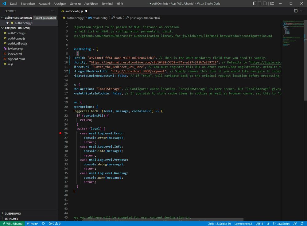 Single Page App mit MSAL.jsAuthentifizierung
