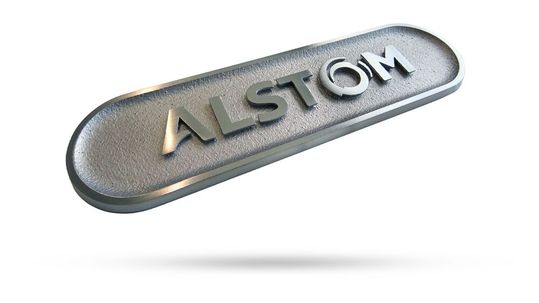 Branding plate for Alstom trains produced in series.(Source:  Replique)