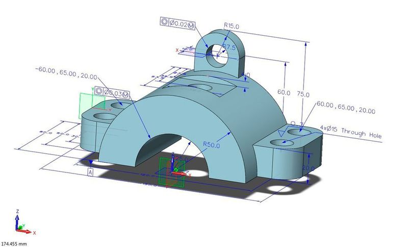 3D-Bemaßung von Bauteilen mit den PMI Funktionen von CADbro (Bild: ZWSoft)