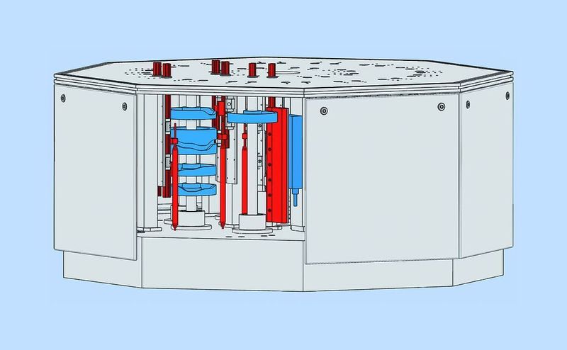 Bild 1: Ringtransfersystem  (RTS) mit mechanischen und linearmotorischen Antrieben. Bild: Pfuderer (Archiv: Vogel Business Media)