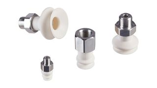 Die verschleißfesten Balgsauggreifer FSG SI-HD von Schmalz packen wiederum Spritzen, Ampullen oder Vials sicher. (Bild: J. Schmalz)