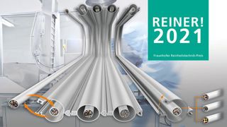 Der Motion-Plastics-Spezialist Igus belegte mit der E-skin flat den 2. Platz beim Reiner! Award. Das Besondere an der Kette: Leitungsadern wie CFCLEAN lassen sich im Wartungsfall einfach tauschen. (Igus)