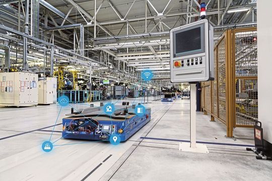 Autonomen Fahrzeugen in der Produktion hilft KI, eigenständig Hindernisse zu erkennen und zu umfahren oder Wege selbstständig zu optimieren.(Bild:  Siemens)
