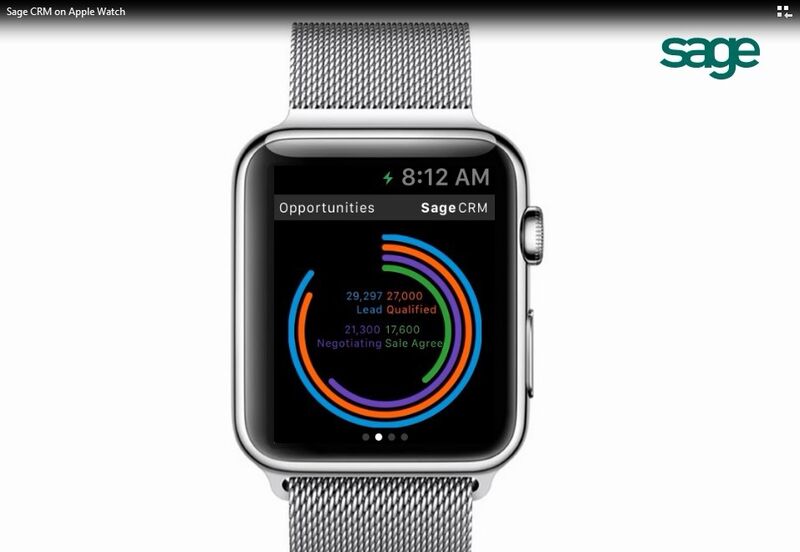 Sage CRM lässt sich bald auch auf einer Apple Watch ausführen. Hier ist ein Prototyp zu sehen. (Bild: Sage Software)