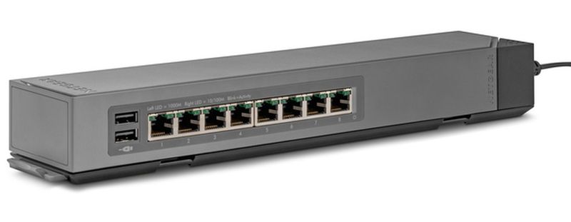Red Dot Award 2015 - Gigabit-Netzwerk-Switches ProSAFE Click Switches von Netgear: Die ProSAFE Click Switches besitzen ein Click-Montagesystem für die einfache Installation und Reparatur. Da sie keinen Lüfter benötigen, arbeiten sie geräuschlos. Mit ihren Nano-Saugfüßen können sie ohne Werkzeug an geeigneten Flächen angebracht werden. Weitere Merkmale sind der integrierte USB-Anschluss, ein multi-direktionales Netzkabel und schmale Lüftungsschlitze, durch die kaum Staub dringen kann. Das Gehäuse ist schlank und unauffällig gestaltet, sodass die Switches nicht nur in einem Serverschrank, sondern auch auf einem Konferenztisch eine gute Figur machen. (Bild: Red Dot)