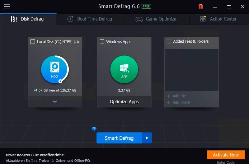 Smart Defrag Portable bietet eine einfache Oberfläche. (Joos/Smart Defrag (Screenshot))
