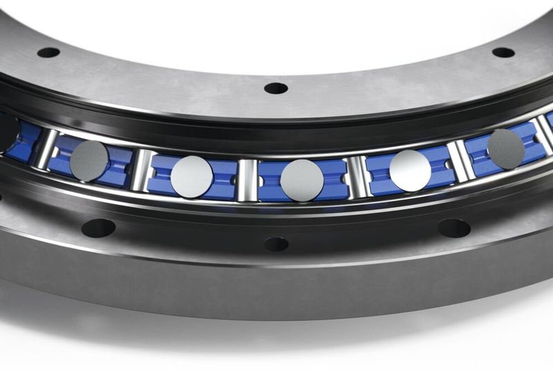 Kreuzweise Anordnung der Wälzkörper: hohe Belastungen können aus allen Richtungen aufgenommen werden. (Bild: Franke)