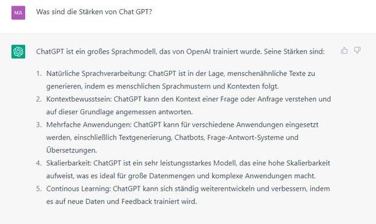 Welche Stärken hat ChatGPT?(Bild:  ChatGPT)