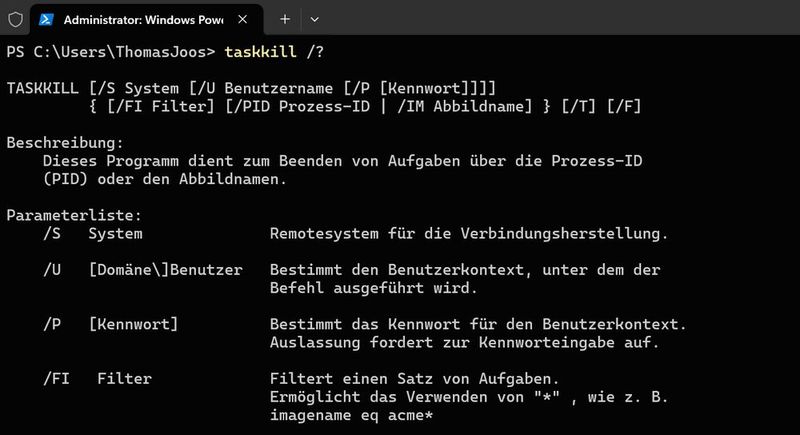 Taskkill und Tskill helfen beim Beenden von Prozessen.(Bild:  Thomas Joos)
