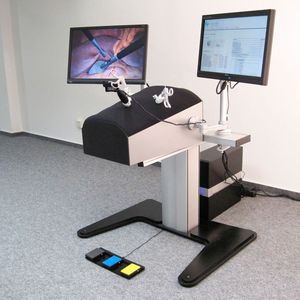 Das Interface zur Simulation eines laparaskopischen Eingriffs lagert auf Blocan-Profilen und wird
über die Hubsäulen an die Größe des Operateurs angepasst.