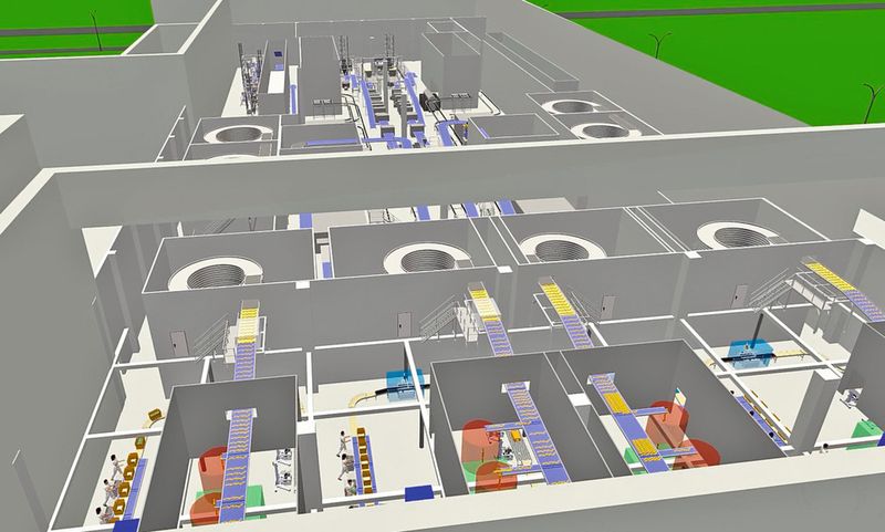 Softwaresimulationen können bei der Planung von Produktionsgebäuden und der Produktionslogistik wertvolle Informationen liefern. (Bild: Tarakos)