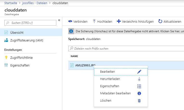 Hochladen und Verwalten von Dateien und Verzeichnisse in Azure Files-Freigaben. (Thomas Joos / Microsoft)