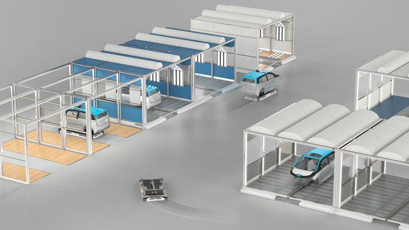 Mit Eco-Pro-Fleet werden Karosserien unabhängig und parallel zueinander zwischen den Stationen in der Lackieranlage transportiert. (Dürr)