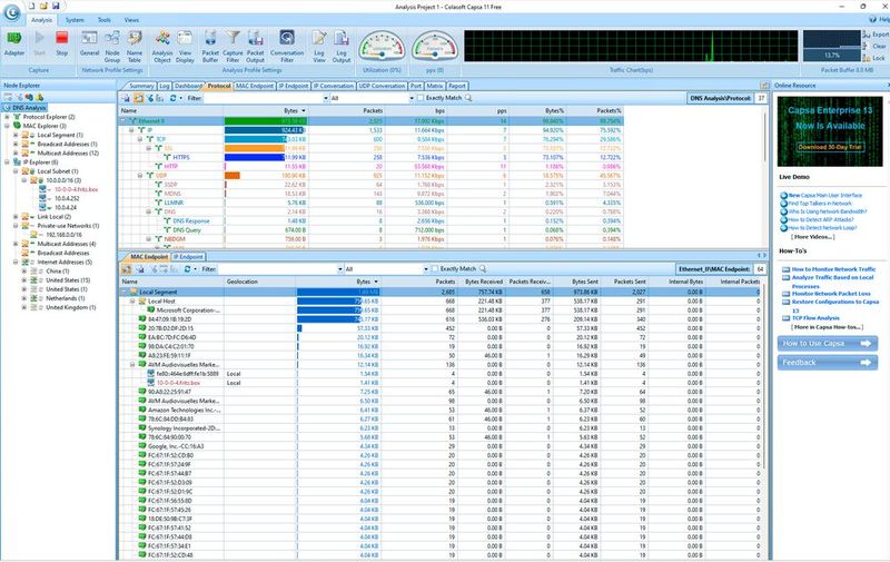 Capsa Free zeigt zahlreiche Informationen bei der Analyse von Netzwerken an.  (Bild: Joos - Colasoft)