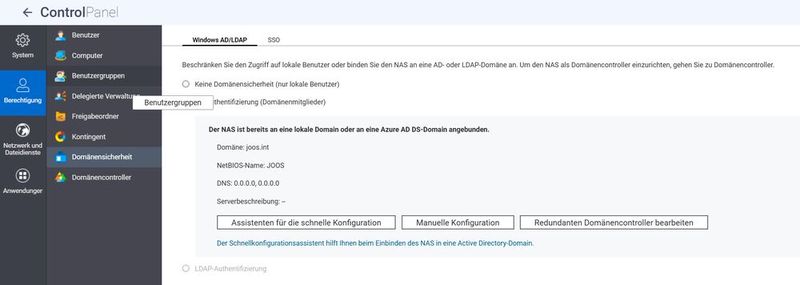Nachträgliche Konfiguration der AD-Mitgliedschaft auf dem QNAP-NAS. (Bild: Joos | QNAP)