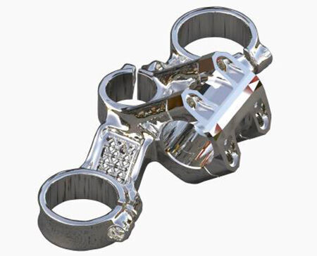 Der Fahrradlenkervorbau für die Fox 40 Federgabel wurde von Ingenieuren der Landmark University in Nigeria mit Additive Manufacturing einschließlich Generativen Design, Lattice Strukturen und Topologieoptimierung verbessert. Damit zeigen die Ingenieure, welchen Einfluss die additive Fertigung auf die Zukunft der Ersatzteilproduktion hat. (Landmark University/Purmundus Challenge)