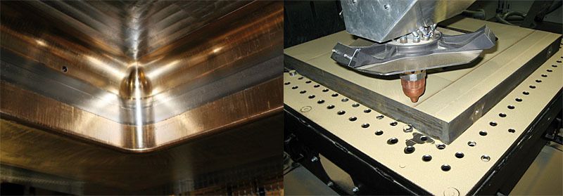 Bild 2: Laserauftragschweißen von Ampco-ähnlichem Material.  Bilder: Institute Tools & Forming, TU Graz (Archiv: Vogel Business Media)