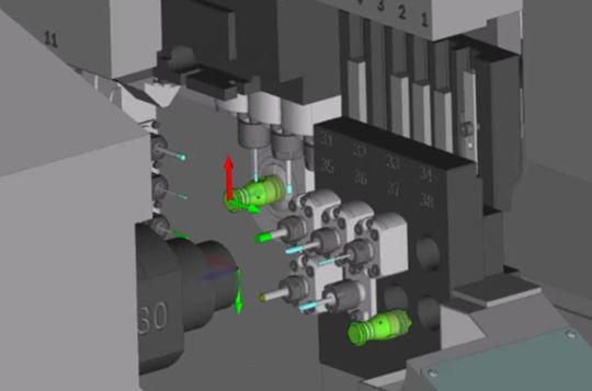 Ein digitaler Zwilling ermöglicht präzise Simulationen, in der Maschine, Werkzeuge und Aufspannung realistisch abgebildet werden.(Bild:  Hexagon Manufacturing Intelligence Germany GmbH)