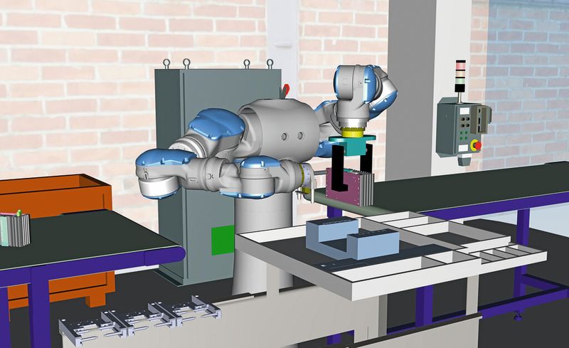 Anhand virtueller Modelle lassen sich Produkte sowie Produktionsprozesse optimieren. Man kann beispielsweise auch berücksichtigen, wie sich der Robotereinsatz auf die Arbeitsweise der Mitarbeiter auswirkt. (Bild: Siemens)