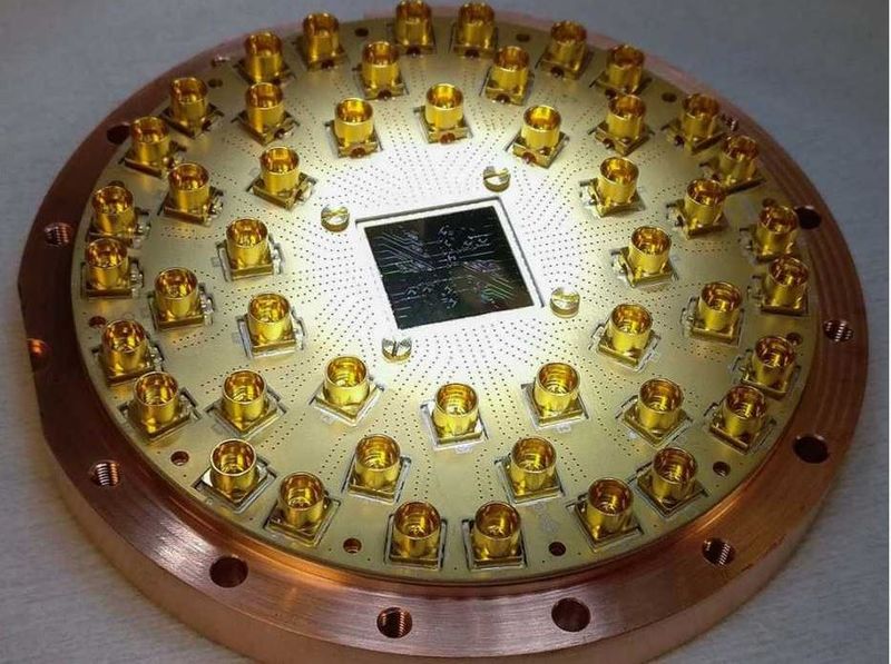 Der Quantencomputer-Chip, auf einer Leiterplatte montiert. (ETH Zürich / Quantum Device Labs)