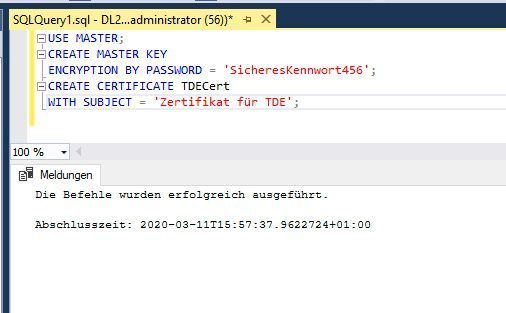 Vorbereiten der transparenten Datenbankverschlüsselung in SQL Server 2019. (Joos)