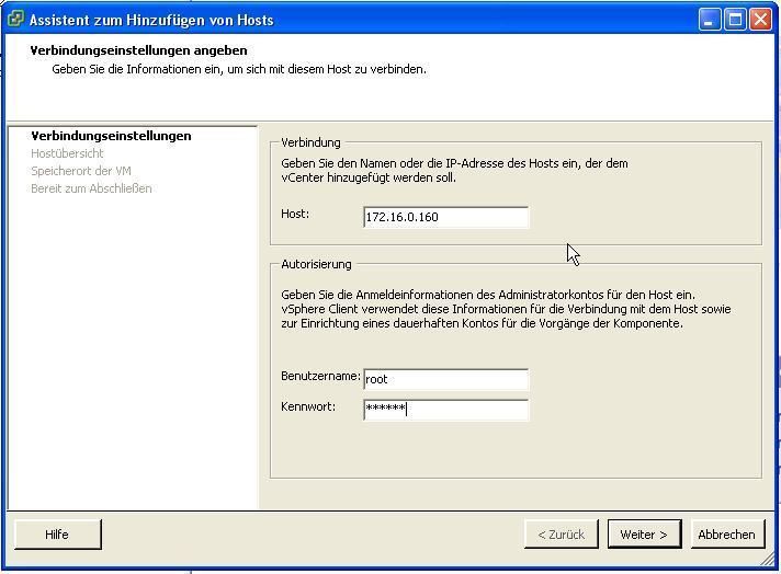 Um einen Host zu vCenter hinzuzufügen, ist der Assistent „Host hinzufügen“ aufzurufen. Er frägt alle Verwaltungsparameter in einer Dialogfolge ab. Dazu gehören IP-Adresse des ESX-Host, die Zugriffsberechtigungen, die Lizenzangaben und der Cluster. (Archiv: Vogel Business Media)