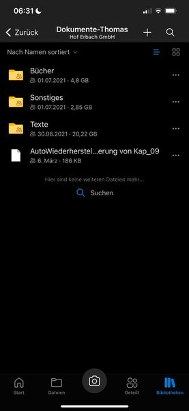 Browsen durch Ordner in SharePoint-Bibliotheken zum Öffnen von Office-Dokumenten mit dem iPhone oder iPad. (Bild: Joos - Microsoft)