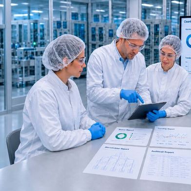 Neben den Messwerten werden für GMP-Reportings unter anderem auch Messort, Zeitpunkt, Messart, Gerät, Benutzer, Grenzwerte und Bewertungen benötigt. (Bild: Eurogard / KI-generiert)