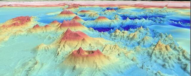 Dreidimensionale Karte des Inselbogens Kermadec Arc im Pazifik, wo die Pazifische Platte unter die Australische Platte abtaucht. Glasproben aus dieser Subduktionszone haben die Forschenden untersucht, um herauszufinden, wie sich Gold und andere Edelmetalle während des Aufschmelzens des Erdmantels verhalten.(Bild:  Cornel de Ronde, Earth Science New Zealand)
