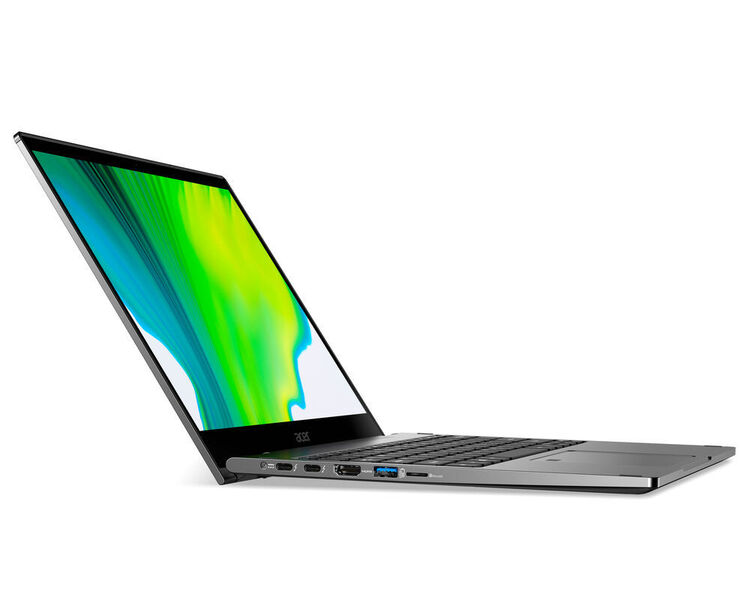 Im Notebook-Modus kann beim Spin 5 das Keyboard durch das 360-Grad-Scharnier etwa steiler gestellt werden.  (Acer)