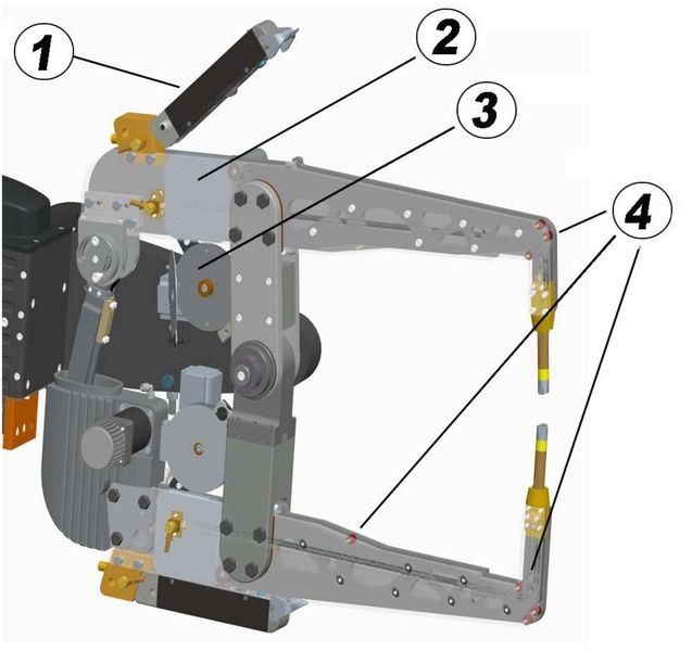 Umlaufende Prozessbänder: Die Aufnahme für das Band ist an der Schweißzange angebracht. (1) Banddeckel (2) Bandspeicher (3) Bandantrieb (4) Umlenkrollen (Archiv: Vogel Business Media)